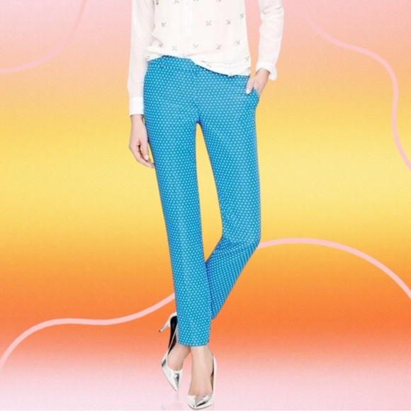J. Crew ‘Cafe Capri’ in Turquoise & White Clip Dot Jacquard Size 6 - Picture 1 of 12